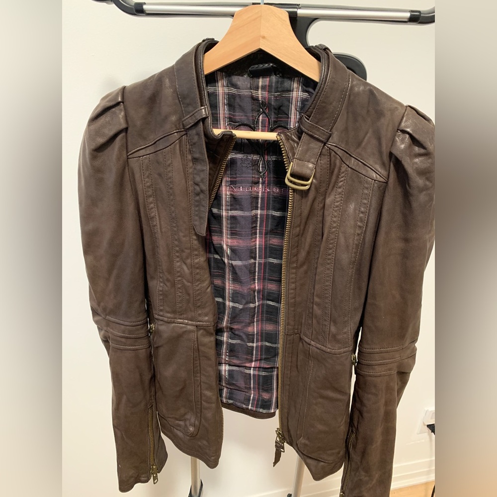 Mackage Genuine Leather Brown Biker Jacket